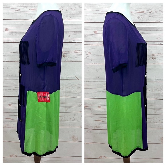 NWT Asos x Louise Gray London UK Sheer Colorblock Mod Fringe Silk Shift Dress - Picture 8 of 16